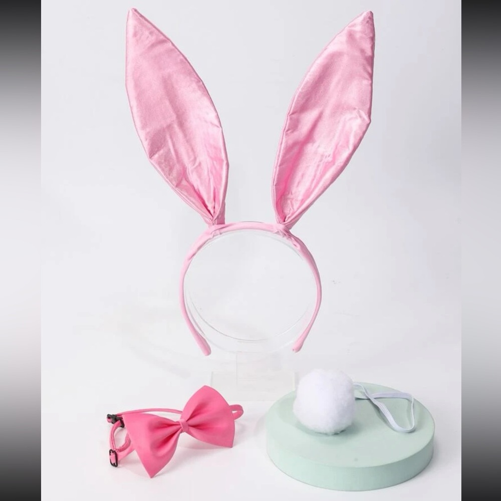 🐰 Awesome 3 Piece Satin Bunny Rabbit Costume Set: Ears, Bowtie, and tail 🐇